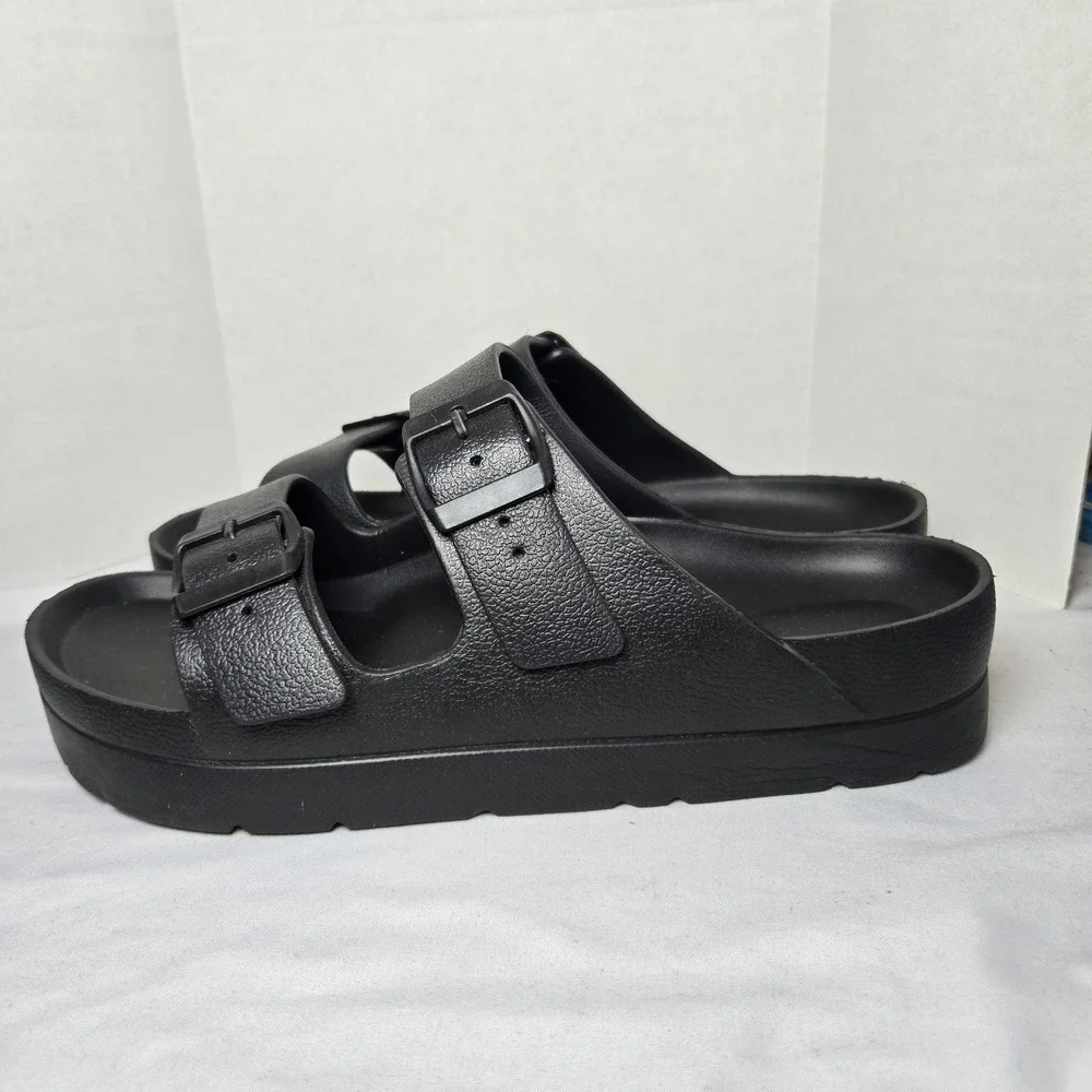 Lane Bryant Double Strap EVA Slides Sandals Womens 10 Black Beach Comfort School